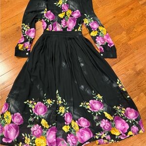 Floral Black maxi Dress with Pink and Yellow Accents